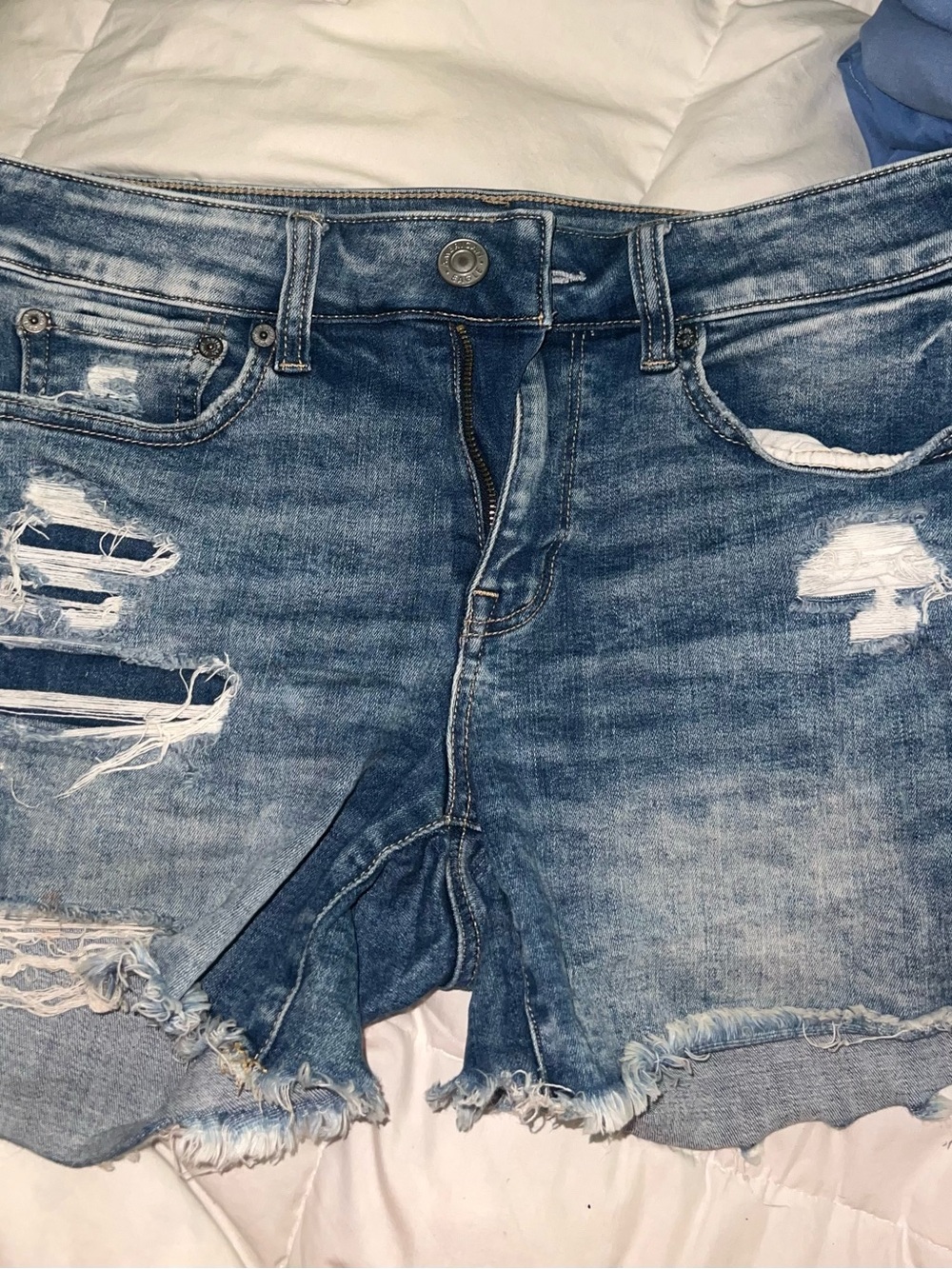 American Eagle Outfitters Distressed Medium Blue Denim Jean Shorts